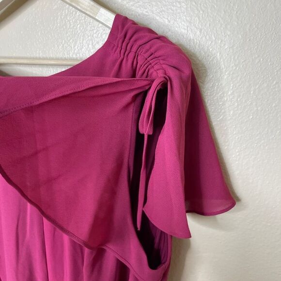 Lane Bryant Dress Womens 22 Maroon V-Neck Ruffled Sleeveless Solid - Picture 8 of 13